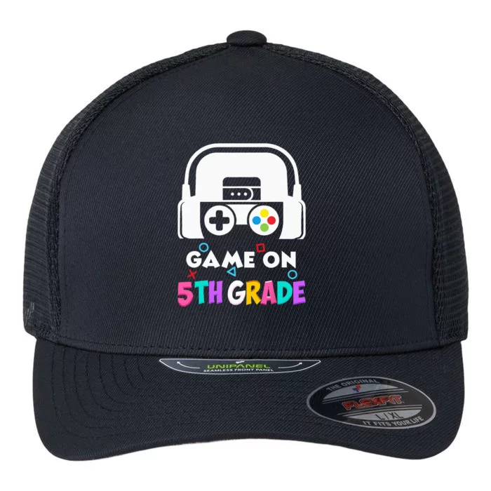 Back To School Game On 5th Grade Funny Gamer Kids Flexfit Unipanel Trucker Cap