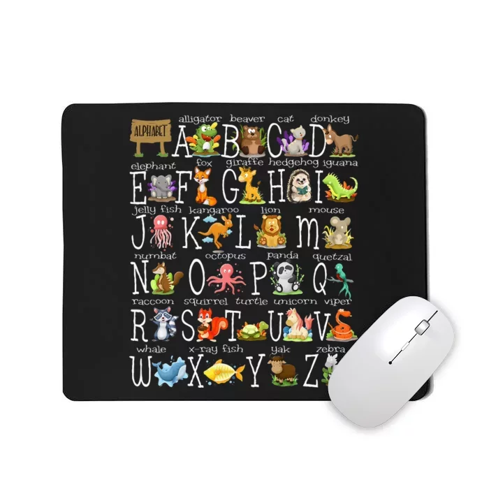 Back To School Cute Animals Az Alphabet Abcs Teacher Mousepad