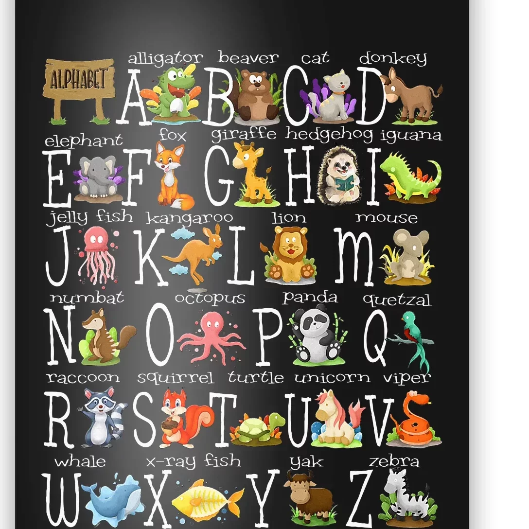 Back To School Cute Animals Az Alphabet Abcs Teacher Poster