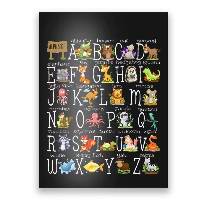 Back To School Cute Animals Az Alphabet Abcs Teacher Poster