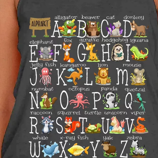 Back To School Cute Animals Az Alphabet Abcs Teacher Women's Knotted Racerback Tank