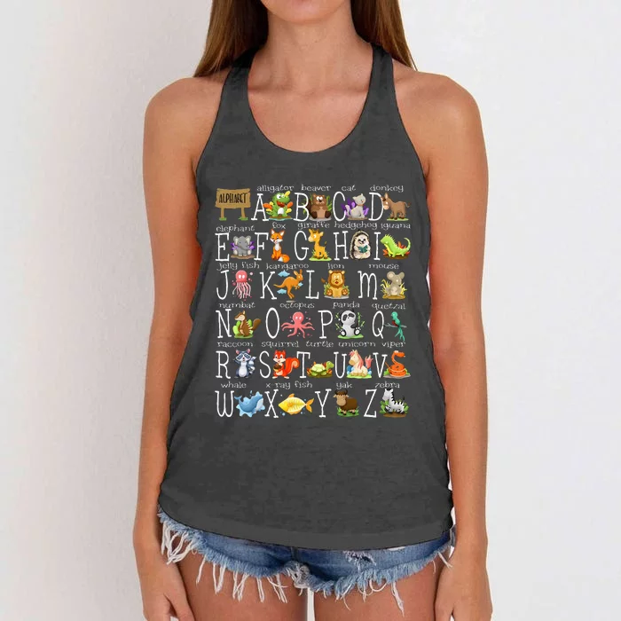 Back To School Cute Animals Az Alphabet Abcs Teacher Women's Knotted Racerback Tank