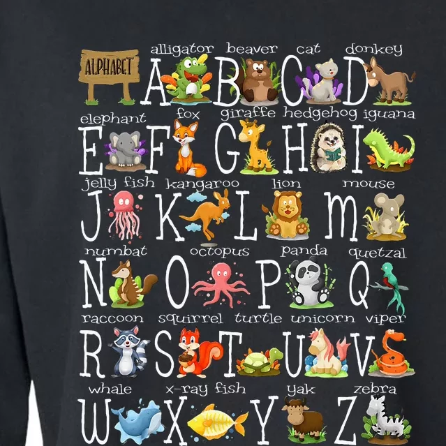 Back To School Cute Animals Az Alphabet Abcs Teacher Cropped Pullover Crew