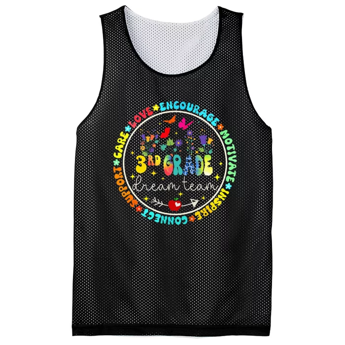 Back To School Third Grade Dream Team Teacher Flower Mesh Reversible Basketball Jersey Tank