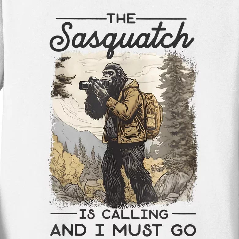 Bigfoot The Sasquatch Is Calling And I Must Go Kids Long Sleeve Shirt