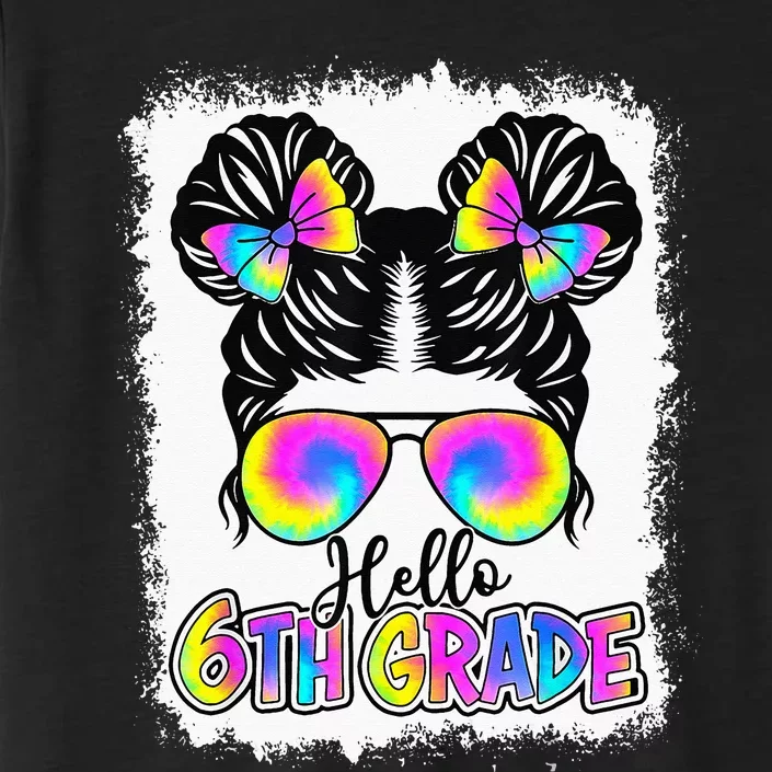 Back To School Hello 6th Grade Cute Messy Bun Tie Dye ChromaSoft Performance T-Shirt