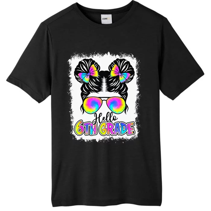 Back To School Hello 6th Grade Cute Messy Bun Tie Dye ChromaSoft Performance T-Shirt