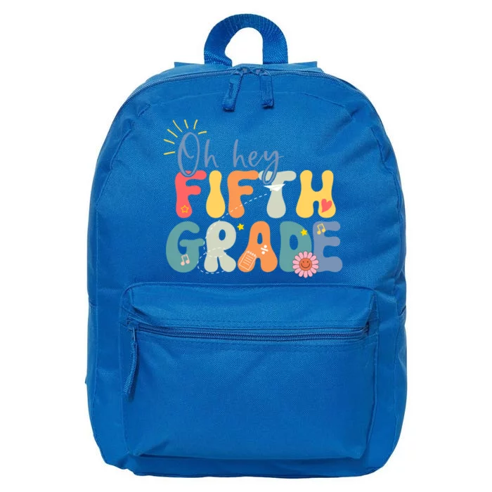 Back To School Fifth Grade Vibes Retro Hello 5Th Grade Gift 16 in Basic Backpack