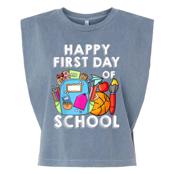 Back To School Happy First Day Of School Teacher Student Garment-Dyed Women's Muscle Tee