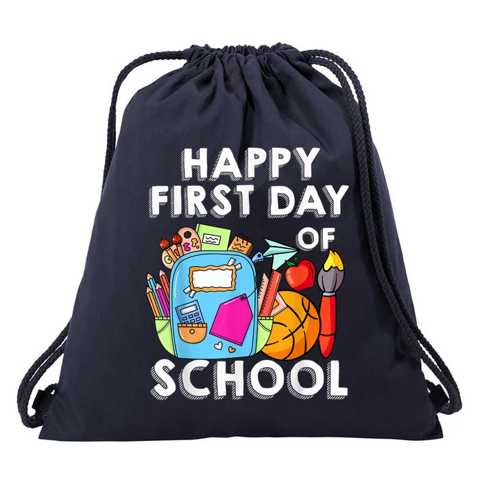 Back To School Happy First Day Of School Teacher Student Drawstring Bag