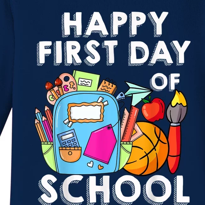 Back To School Happy First Day Of School Teacher Student Baby Long Sleeve Bodysuit