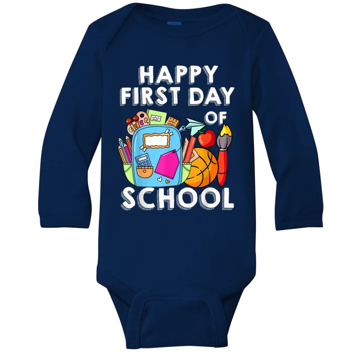 Back To School Happy First Day Of School Teacher Student Baby Long Sleeve Bodysuit