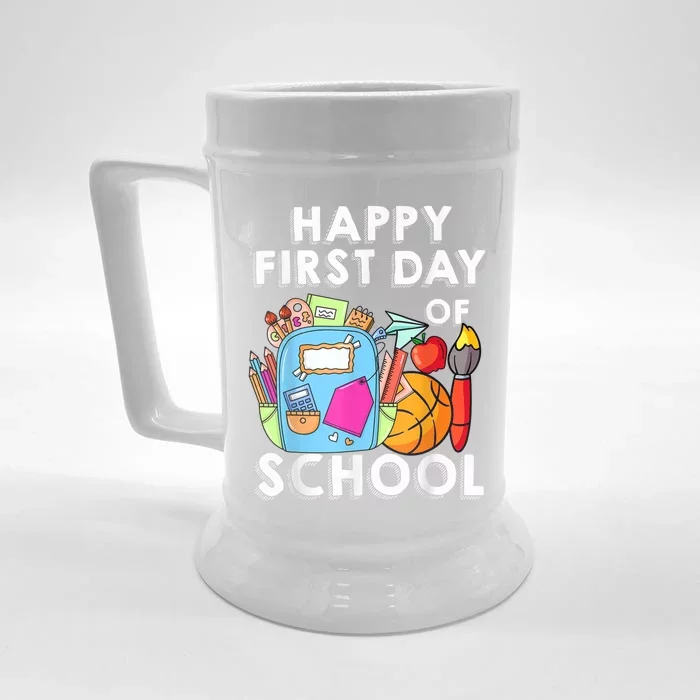 Back To School Happy First Day Of School Teacher Student Front & Back Beer Stein