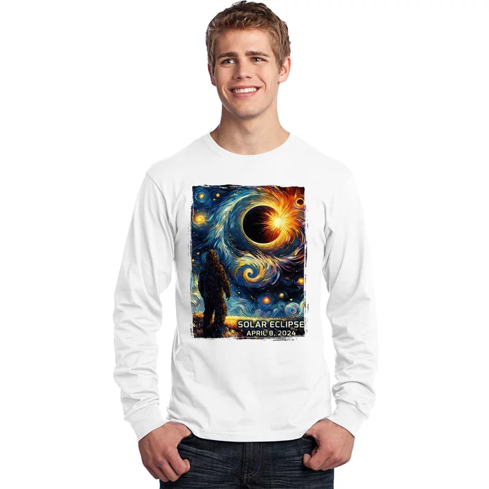 Bigfoot Total Solar Eclipse America Sasquatch Starry Night Long Sleeve Shirt