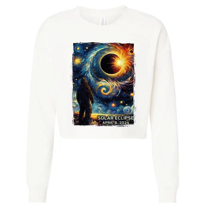 Bigfoot Total Solar Eclipse America Sasquatch Starry Night Cropped Pullover Crew