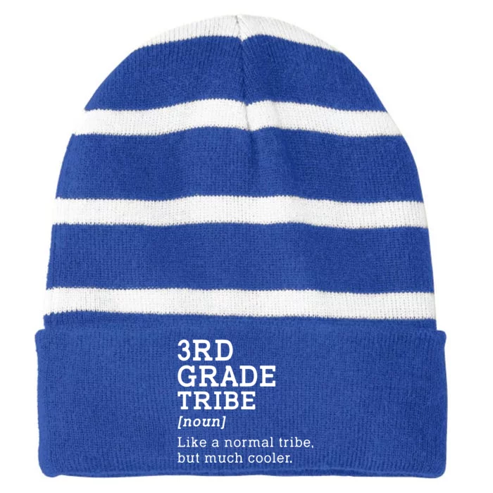 Back To School 3rd Grade Tribe Teacher Third Grade Team Gift Striped Beanie with Solid Band