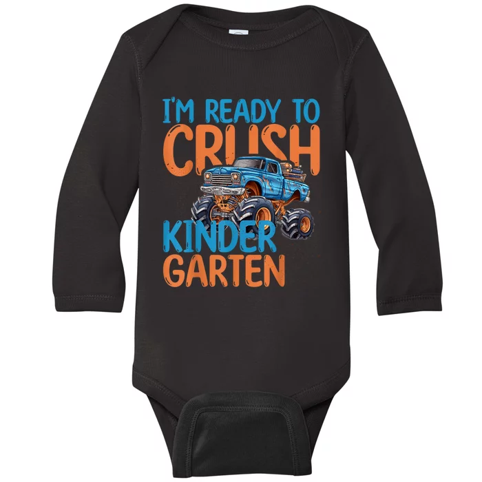 Back To School First Day Of Kindergarten Monster Truck Baby Long Sleeve Bodysuit