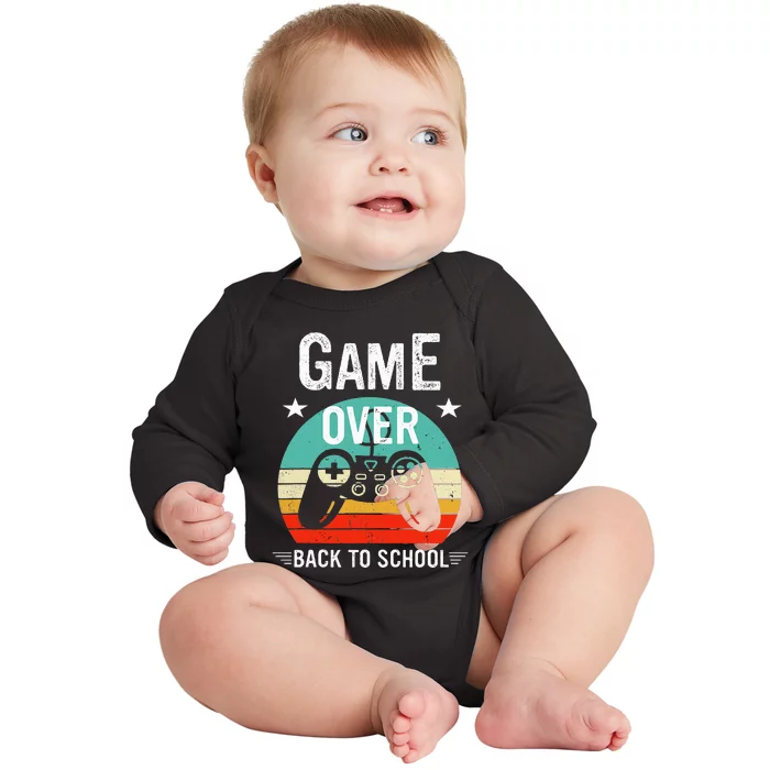 Back To School Game Over First Day Of School Funny Gamer Baby Long Sleeve Bodysuit