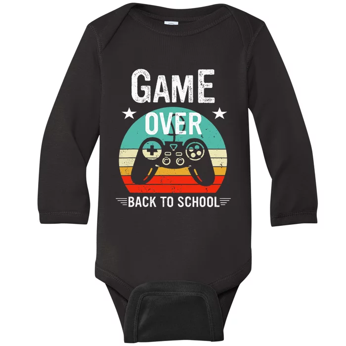 Back To School Game Over First Day Of School Funny Gamer Baby Long Sleeve Bodysuit