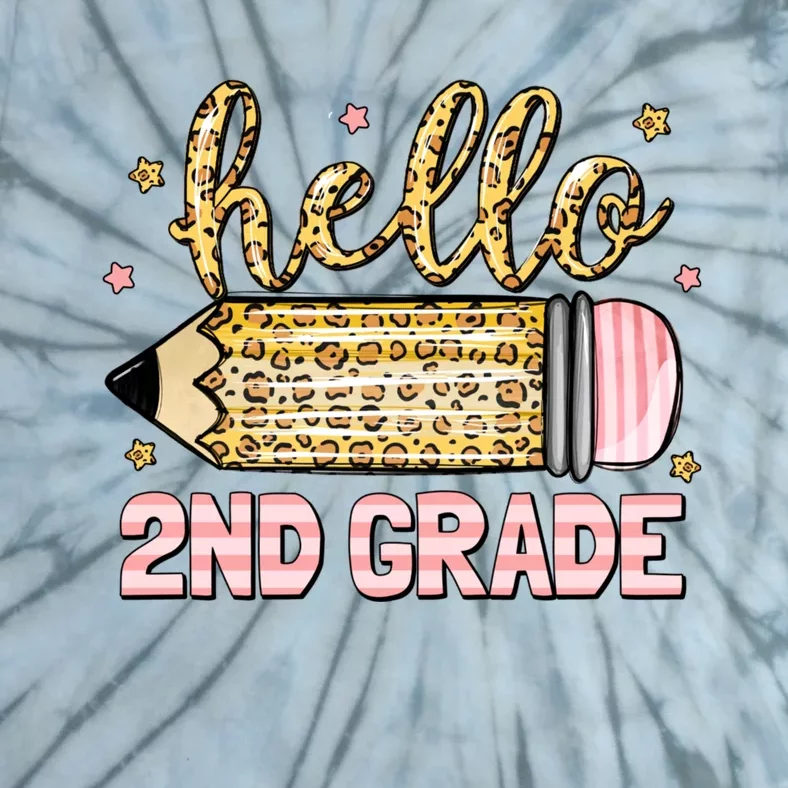 Back To School Hello Second 2nd Grade Leopard Pencil Girl Tie-Dye T-Shirt