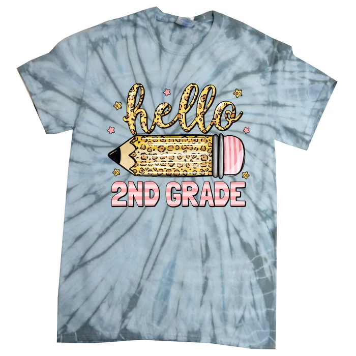 Back To School Hello Second 2nd Grade Leopard Pencil Girl Tie-Dye T-Shirt