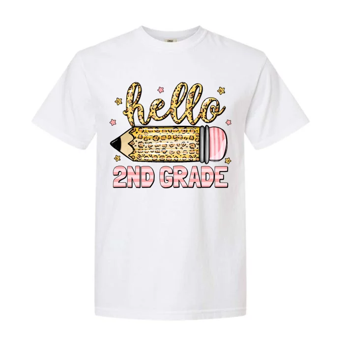 Back To School Hello Second 2nd Grade Leopard Pencil Girl Garment-Dyed Heavyweight T-Shirt