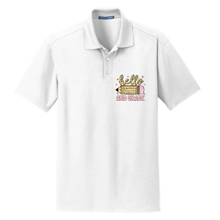 Back To School Hello Second 2nd Grade Leopard Pencil Girl Dry Zone Grid Performance Polo