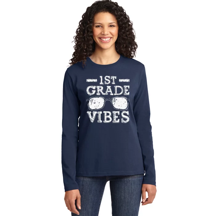 Back To School 1st Grade Vibes, First Day Teacher Ladies Long Sleeve Shirt