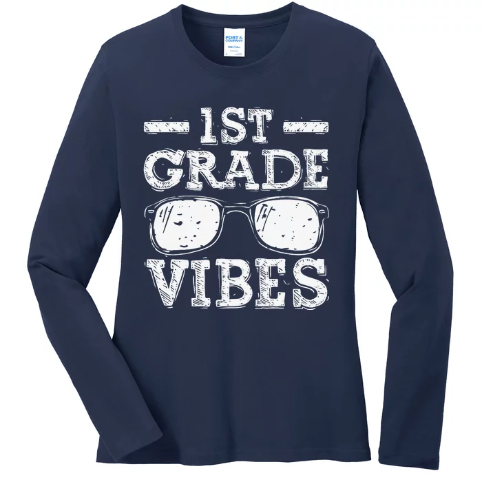 Back To School 1st Grade Vibes, First Day Teacher Ladies Long Sleeve Shirt