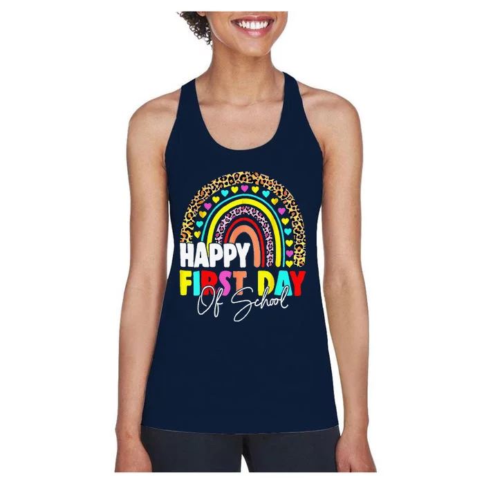 Back To School Funny Happy First Day Of School For Teachers Women's Racerback Tank