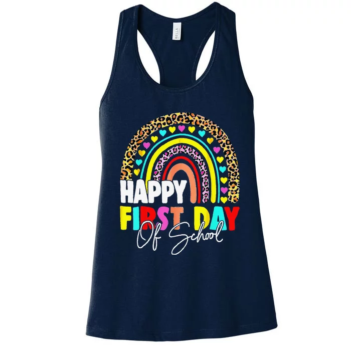 Back To School Funny Happy First Day Of School For Teachers Women's Racerback Tank