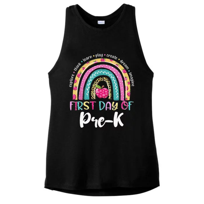 Back To School Rainbow Happy First Day Of PreK Gift Ladies Tri-Blend Wicking Tank