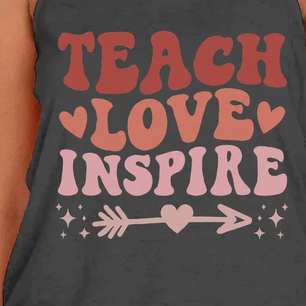 Back To School Teach Love Inspire Retro Teachers Women's Knotted Racerback Tank