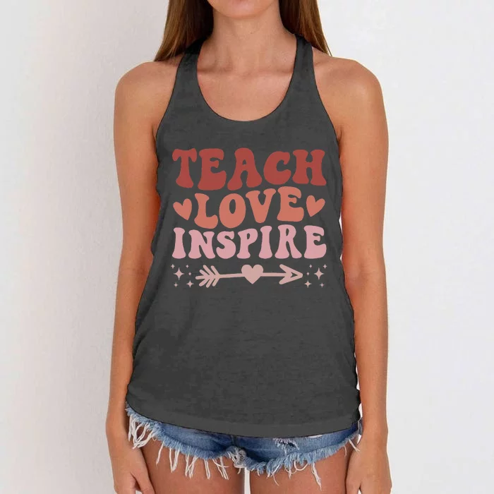 Back To School Teach Love Inspire Retro Teachers Women's Knotted Racerback Tank