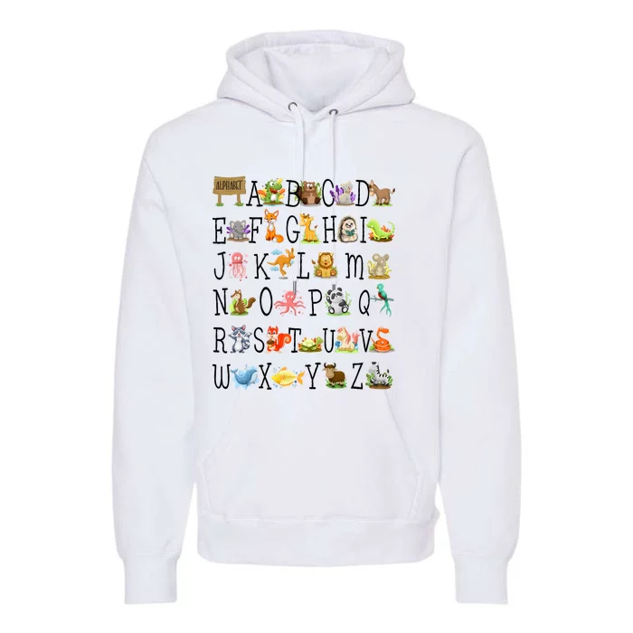 Back To School Preschool Alphabet Animals Teachers Students Premium Hoodie