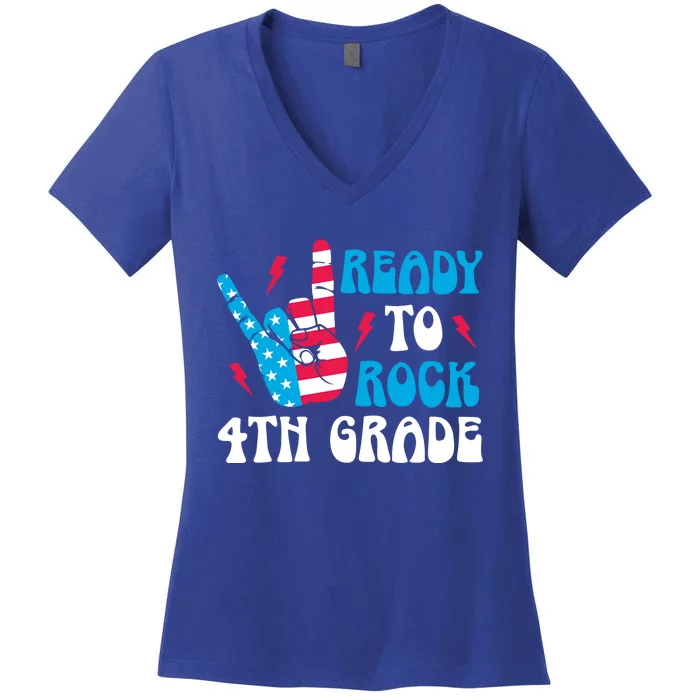 Back To School And Ready To Rock 4Th Grade Gift Women's V-Neck T-Shirt