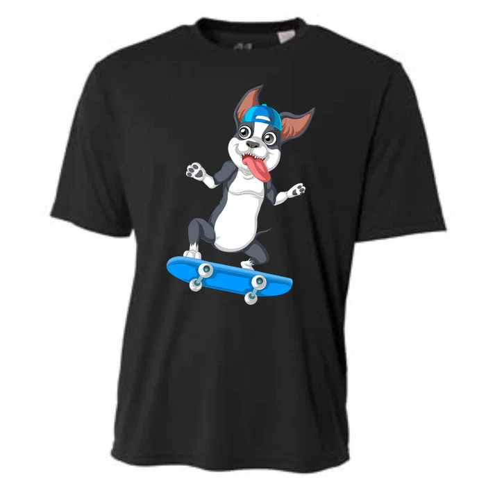 Boston Terrier Skateboarding Cooling Performance Crew T-Shirt