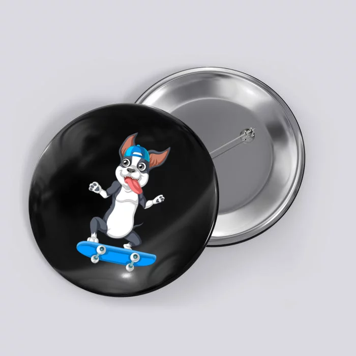 Boston Terrier Skateboarding Button