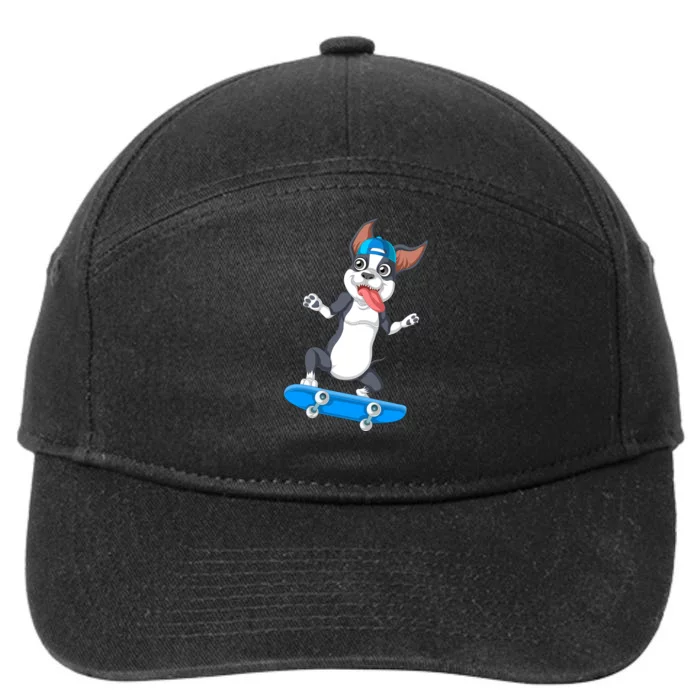 Boston Terrier Skateboarding 7-Panel Snapback Hat