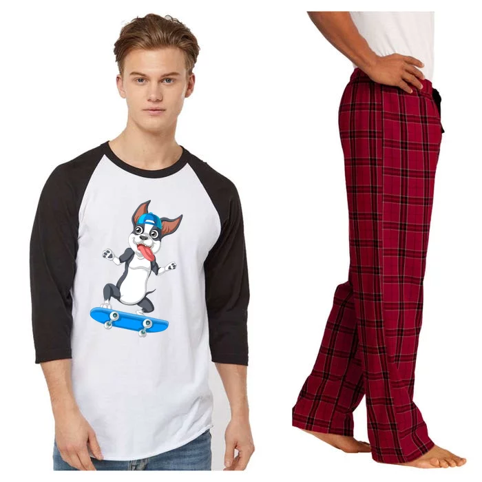 Boston Terrier Skateboarding Raglan Sleeve Pajama Set