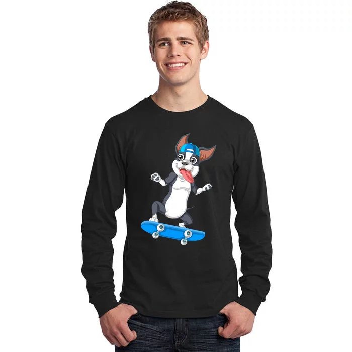 Boston Terrier Skateboarding Tall Long Sleeve T-Shirt