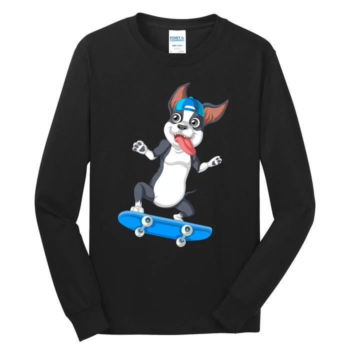 Boston Terrier Skateboarding Tall Long Sleeve T-Shirt