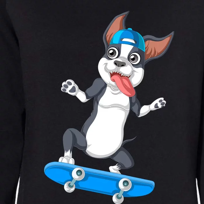 Boston Terrier Skateboarding Womens California Wash Sweatshirt