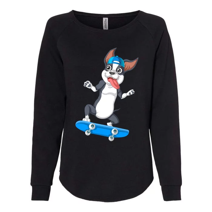 Boston Terrier Skateboarding Womens California Wash Sweatshirt