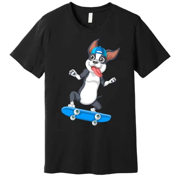 Boston Terrier Skateboarding Premium T-Shirt