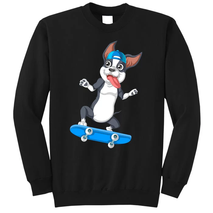 Boston Terrier Skateboarding Tall Sweatshirt