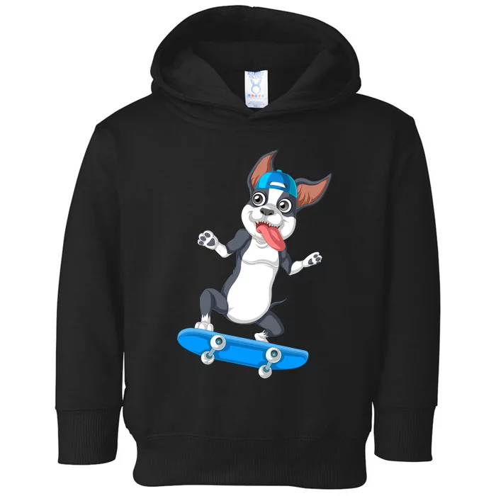 Boston Terrier Skateboarding Toddler Hoodie