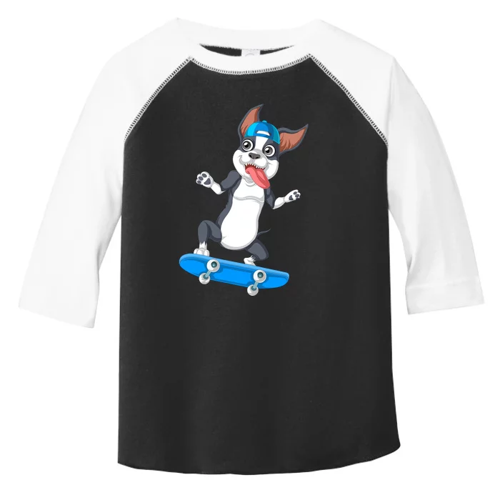 Boston Terrier Skateboarding Toddler Fine Jersey T-Shirt