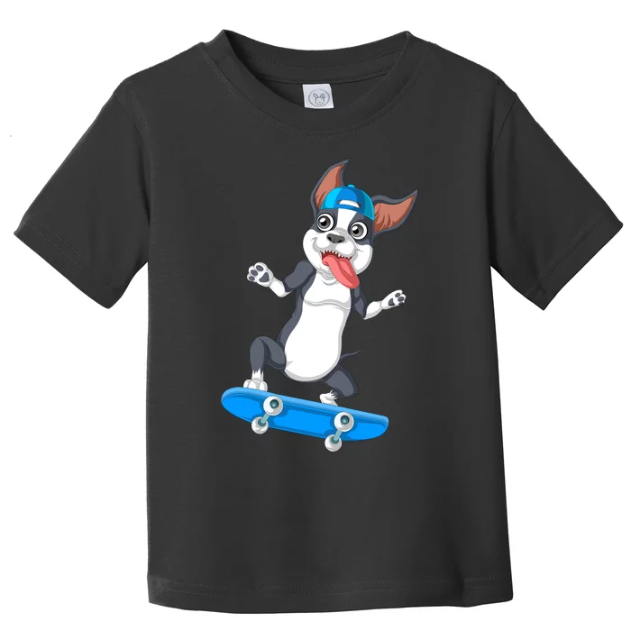 Boston Terrier Skateboarding Toddler T-Shirt