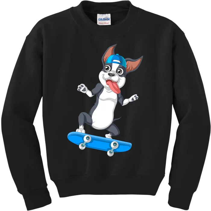 Boston Terrier Skateboarding Kids Sweatshirt